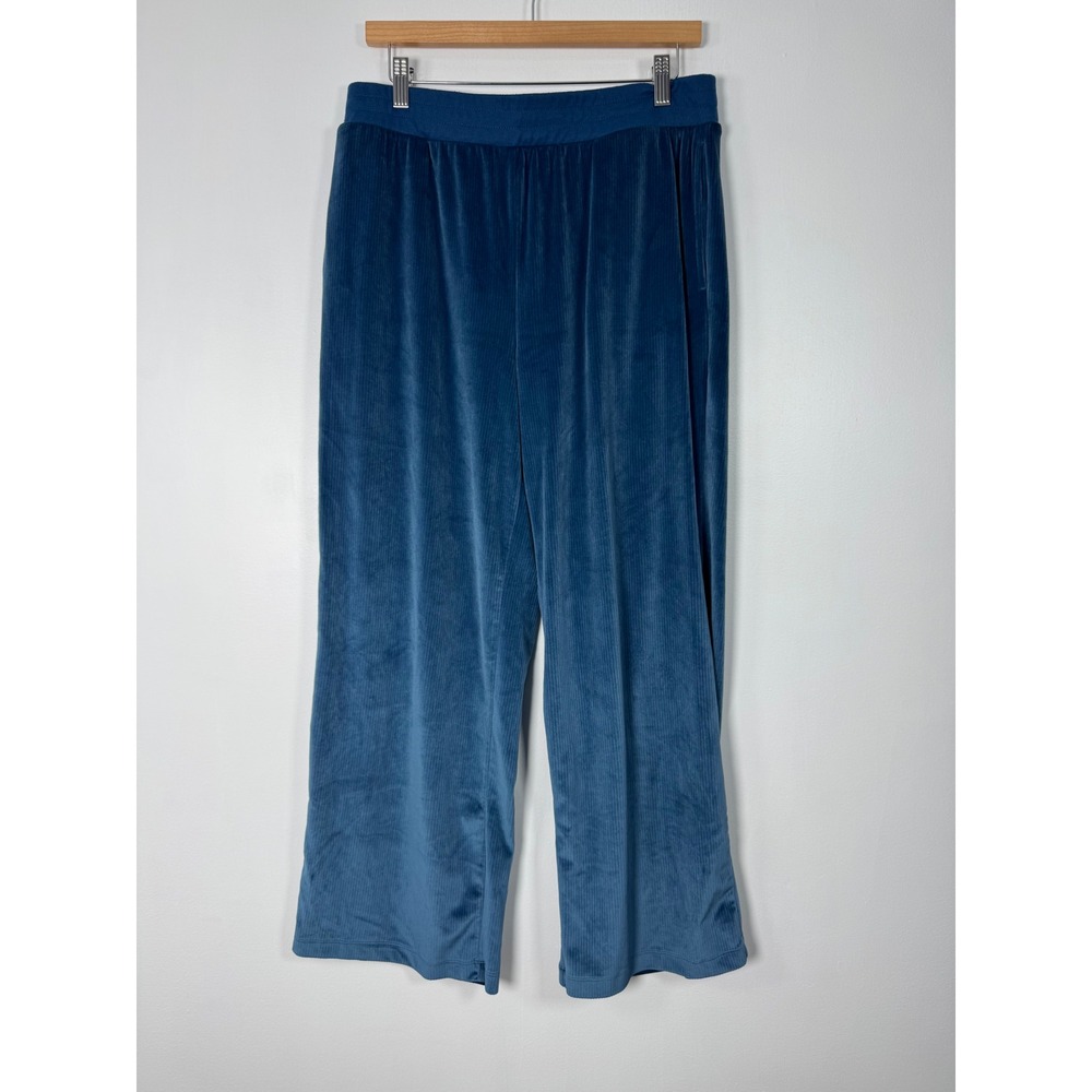 Cozy Joyspun Womens Large L 12-14 Ribbed Velour Wide Leg Pants Teal Blue Pockets